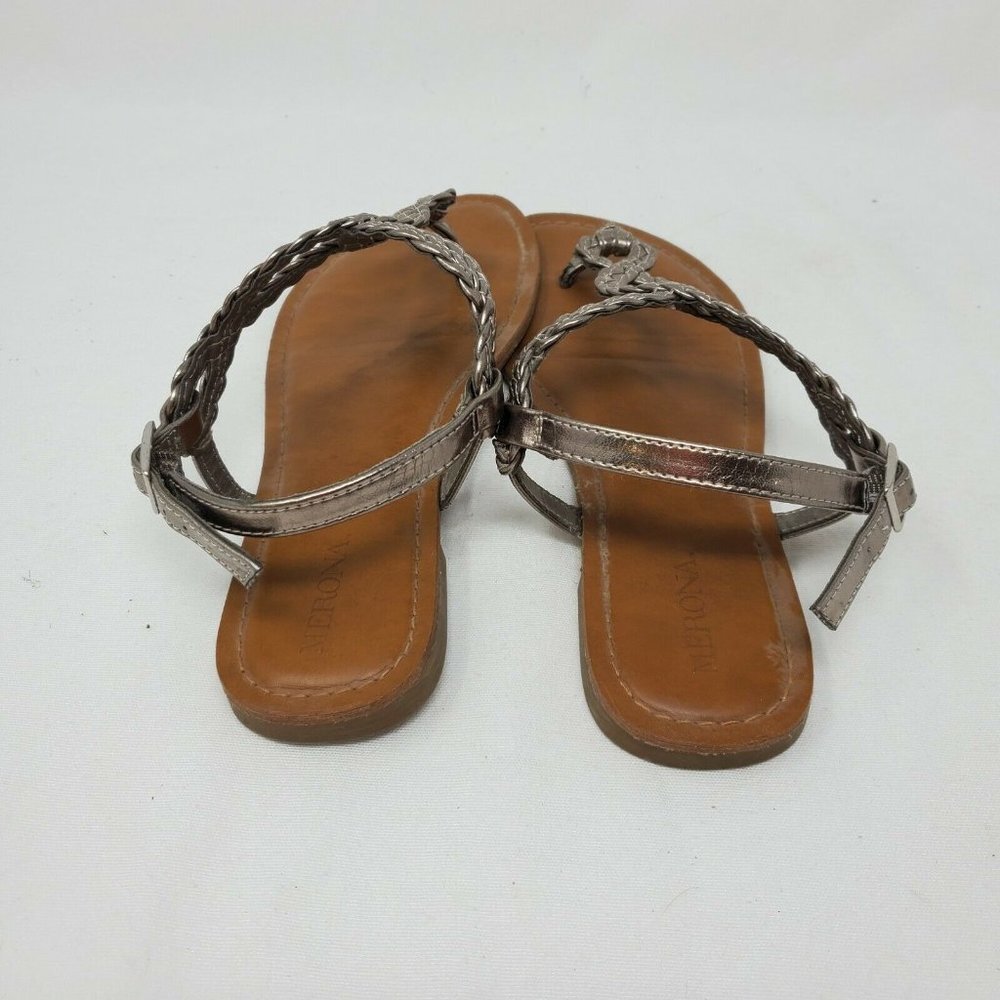 Women's Merona Jana Quarter Strap Flat Strappy Sandals in Silver Size 6 - Picture 5 of 11